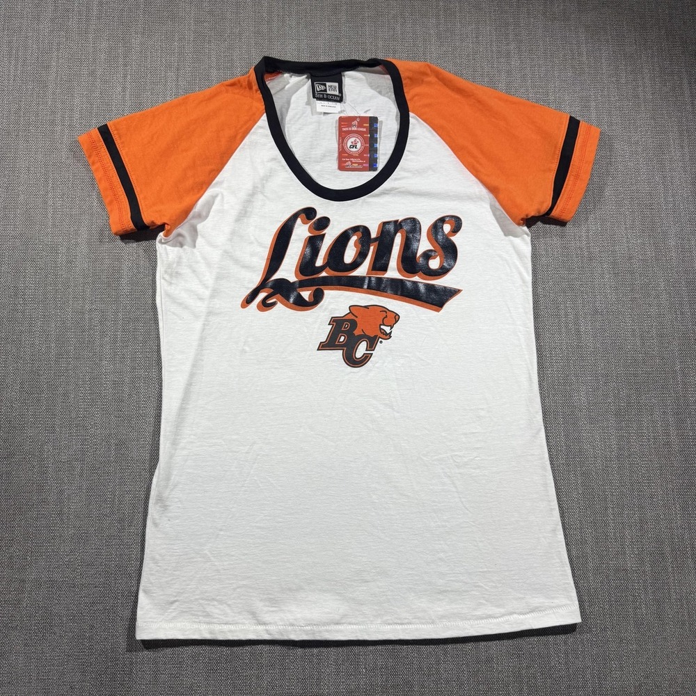 BC Lions Shirt Womens Large White CFL Football New Era 5th & Ocean Raglan